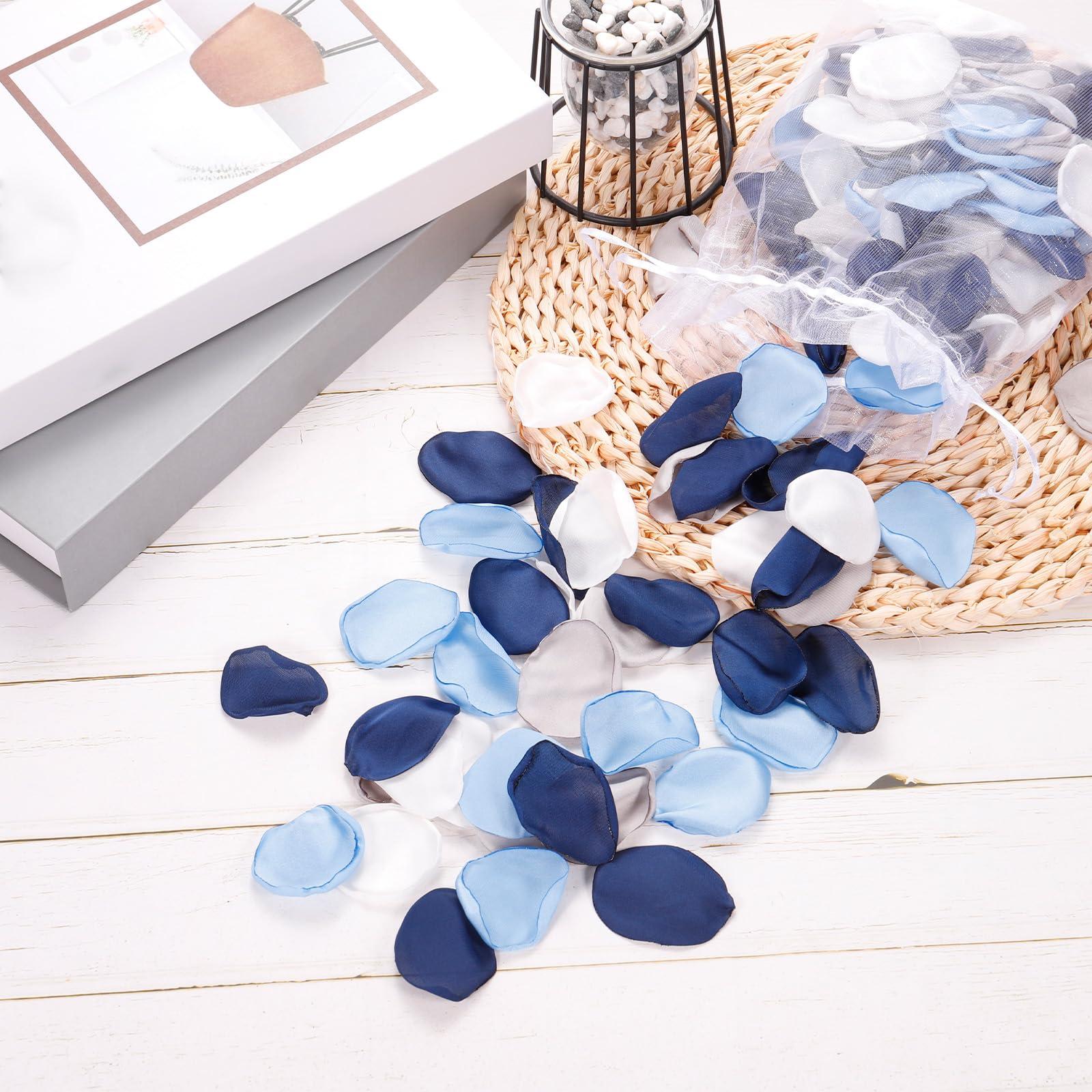 sourcing map Silk Artificial Flower Petals, Dark Blue, White, Grey, Blue Wedding Faux Flowers 2 Inch x 2 Inch for Wedding Centerpieces, Party Decoration Pack of 200 4