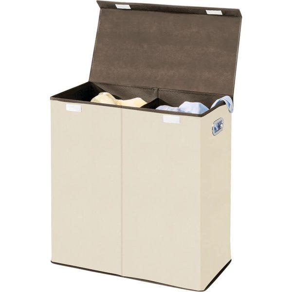 mDesign Double Laundry Bin - Foldable Laundry Basket for Bathroom or Bedroom - Also Suitable as Kids' Laundry Bin - Cream/Espresso Brown