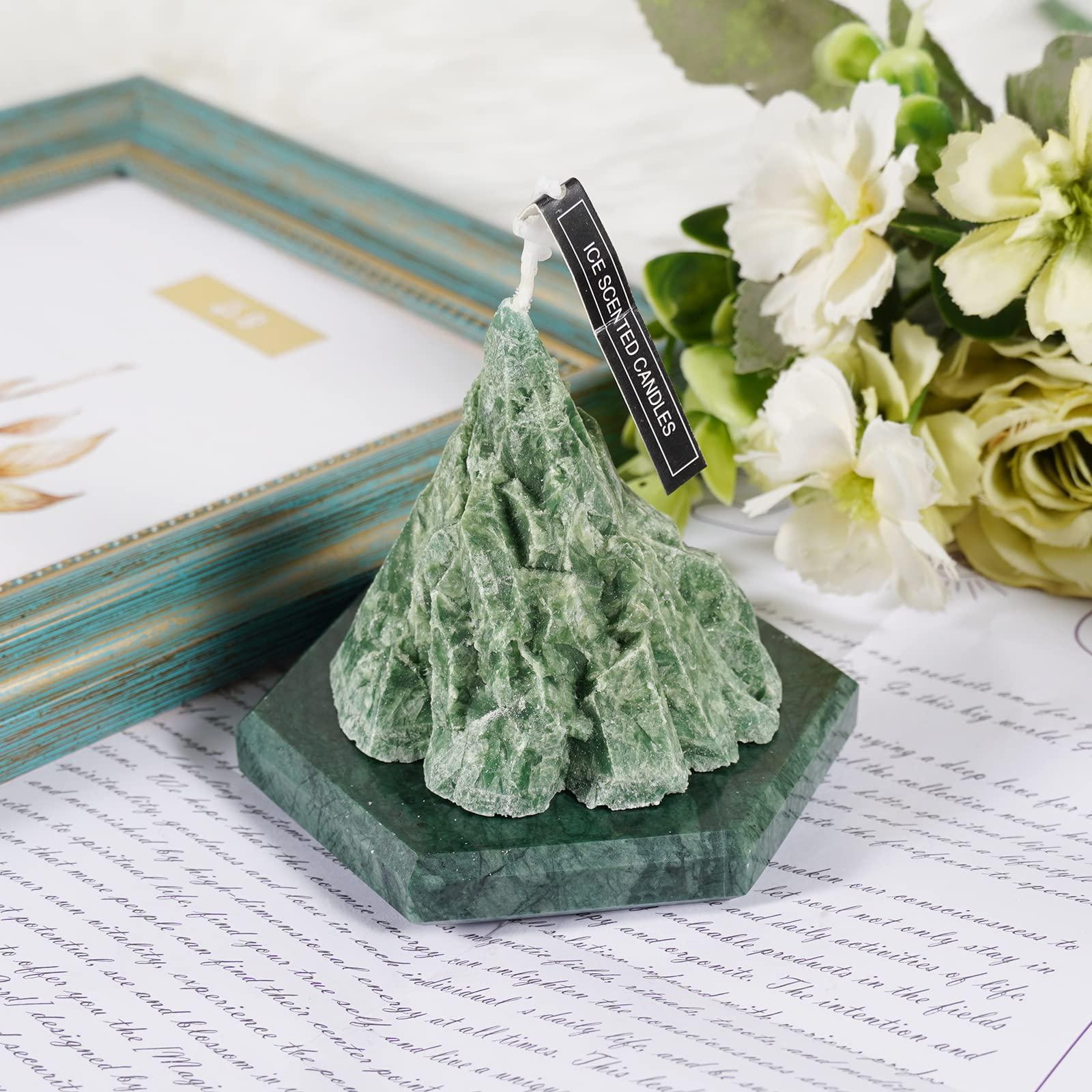 Soulnioi Aromatherapy Gift Scented Candles Marble Green Iceberg Fragrant Candle with Coaster Aroma Wax Flakes Fragrant Hanging Tablets Green Christmas Tree for Wedding Birthday Decor Women Gift 4