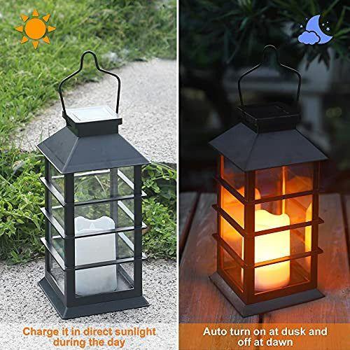 2 Pack Solar Lantern, Ulmisfee Outdoor Garden Hanging Lantern-Waterproof LED Decorative Plastic Flickering Flameless Candle Mission Lights for Christmas, Table, Outdoor, Party (Black) 4