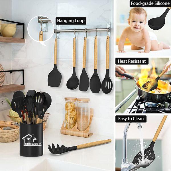 DLD Kitchen Utensil Set - 22pcs Silicone Cooking Utensils Set, Silicone Kitchen Utensils, Cooking Tools Turner Tongs Nonstick Spatula Spoon for Nonstick Heat Resistant Cookware 4