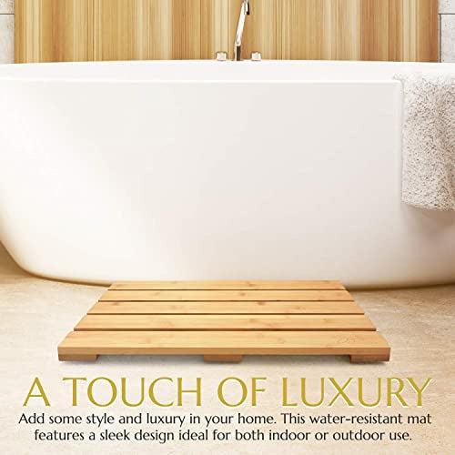 Signature Living Bamboo Bath Mat for Bathroom, Outdoor Shower, Spa (19.7? x 13? x 1.3?) Anti-Slip Wood Shower Mat - Protective, Water-Resistant Coating 3