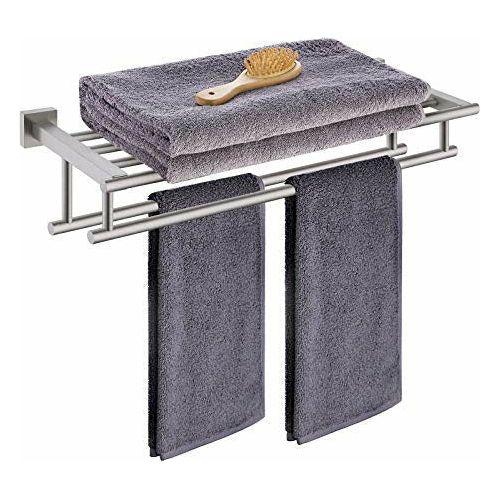 KES Towel Rack with Double Towel Rail for Bathroom 24-Inch Wall Mount Shelf Organizer Storage Rustproof Stainless Steel Brushed Finish, A2112S60-2 0