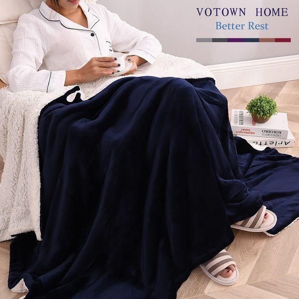 VOTOWN HOME Sherpa Fleece Blanket Queen Size, Comfy Fluffy Microfiber Solid Blankets for Bed and Sofa, Large Throw Blanket 220x240cm Navy Blue 4