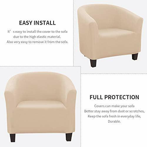 SearchI 1 Piece Tub Chair Cover Slipcover, High Stretch Smooth Armchair Sofa Cover Skid Resistance Furniture Protector Removable Washable Fabric Super Soft Couch Slipcover Beige 2