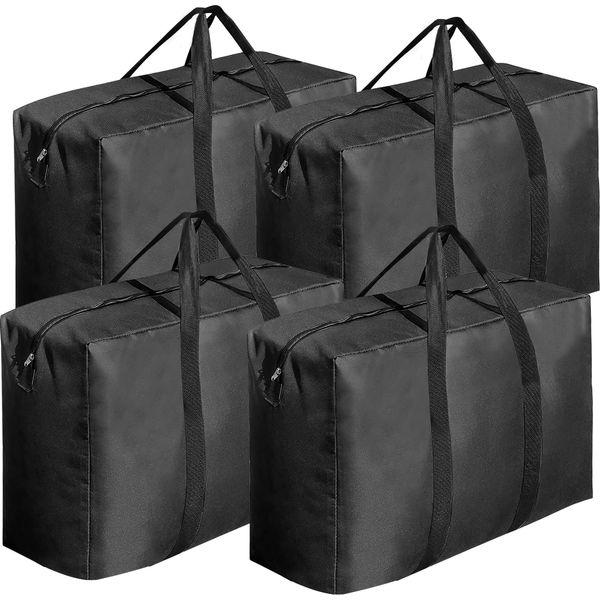 4 Pack Large Capacity Clothes Storage Bag, 82L Cloth Storage Bags with Zips, Thickened Waterproof Moving Bags for Bedding, Clothes, School or Moving ( Black) 0
