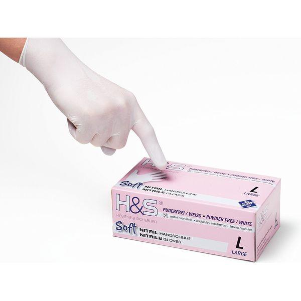 Nitrile Gloves by H&S (7 S Small, white), box of 100, powder free, latex free, eudermic, hospital quality medical grade disposable examination gloves, nonsterile ambidextrous, commercial use
