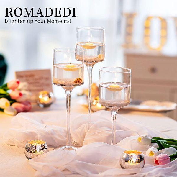 Romadedi Glass Tea Light Candle Holders：for Floating Pillar Living Room Candles Wedding Table Centrepiece Decoration Christmas Home Decor，3Pcs 1