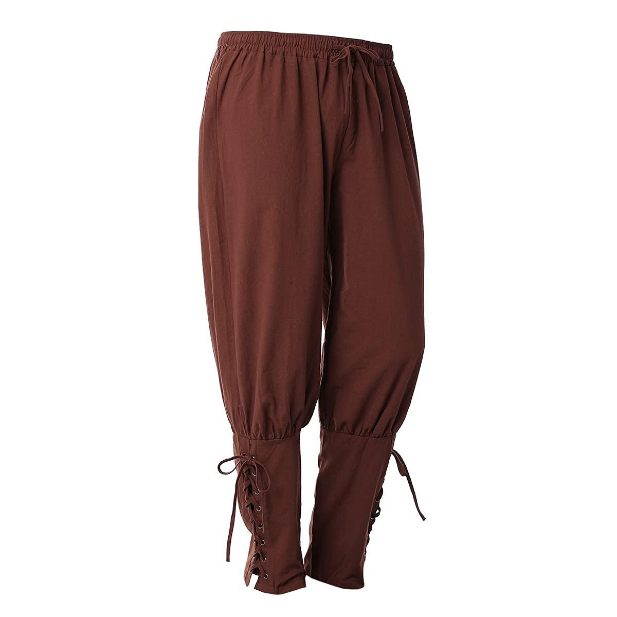 COSDREAMER Men's Medieval Pants Viking Pirate Costume Trousers Brown 3