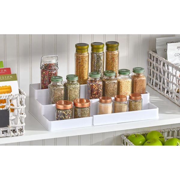 mDesign Spice Rack for Kitchen Cabinet Storage - Pull-Out Storage for Order in The Kitchen, Cosmetics Rack - 3 Levels - White 2