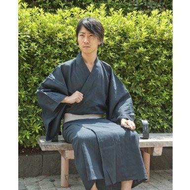 Edoten Men's Kimono Japan Shijira Weaving Yukata - black - Large 4