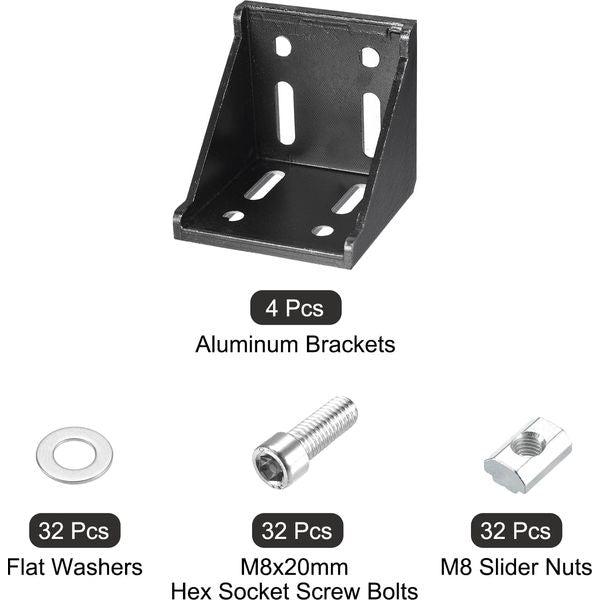 sourcing map 4Set Inside Corner Bracket Gusset Kits, 78x78x79mm 8080 Angle Connector for 8080 Series Aluminum Profile (Black/ 32 x Slider Nuts & Hex Socket Bolts & Washers) 2