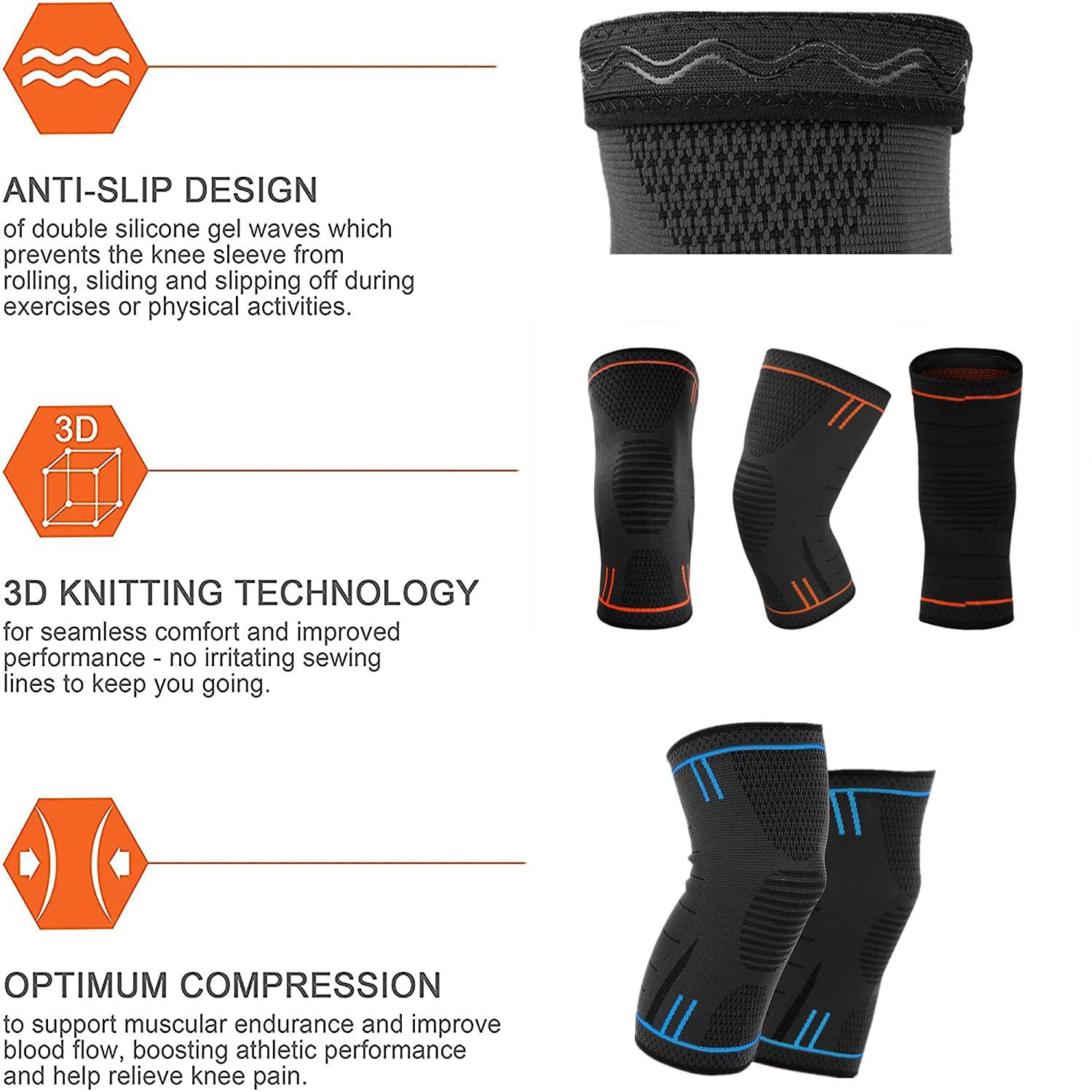 Kingbridal Professional Athletics Knee Brace Compression Sleeve Support for Men Women Knee Pads for Running Sports Meniscus Tear Arthritis Joint Pain Relief Fitness Injury Recovery (Medium, Black) 2