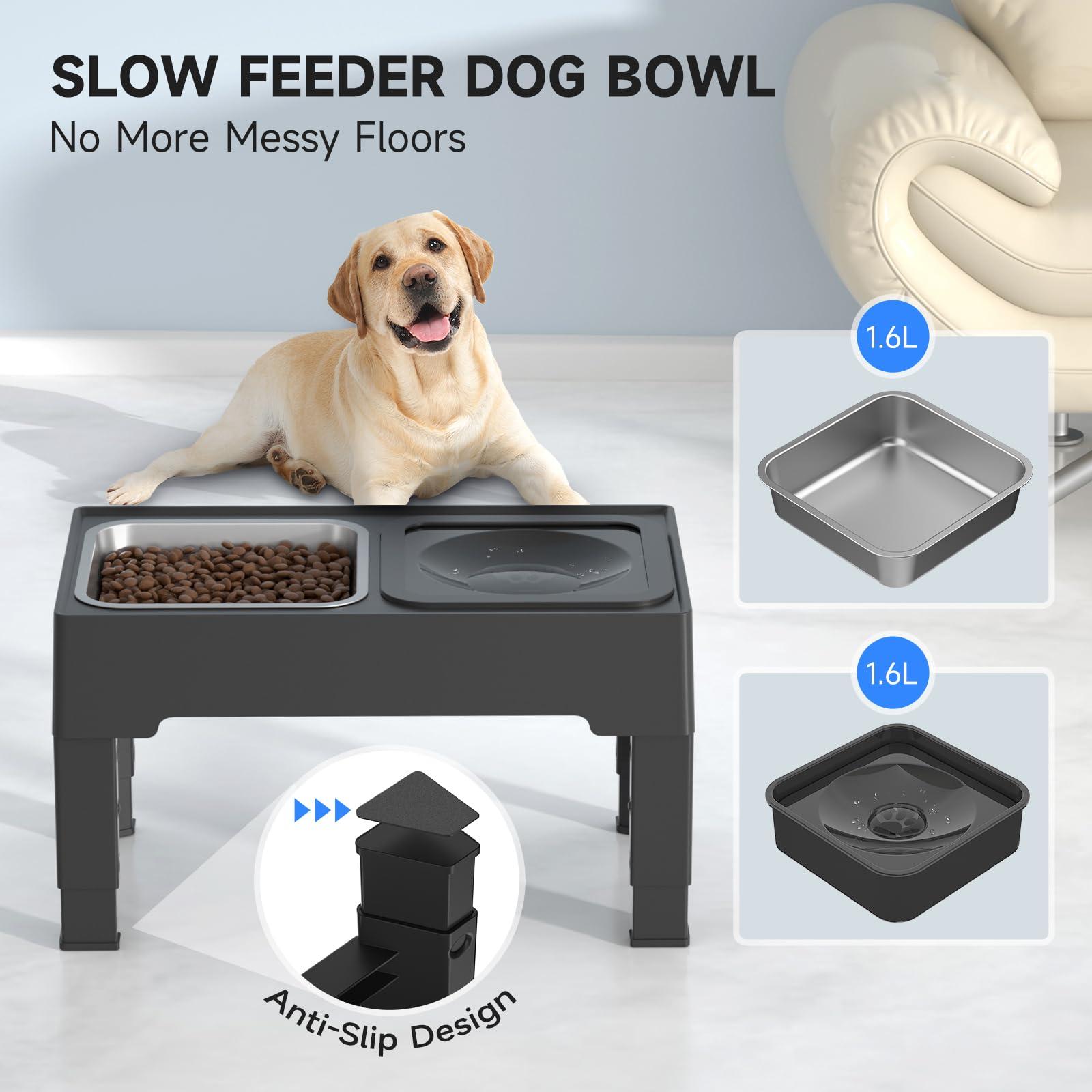 ELS PET Raised Dog Bowl: 2-in-1 Elevated Dog Bowl with Non-Spill Slow Water Bowl and Stainless Steel Dog Food Bowl, 4 Height Adjustable Pet Dispenser with Stand for Small Medium Large Dog Cat 4