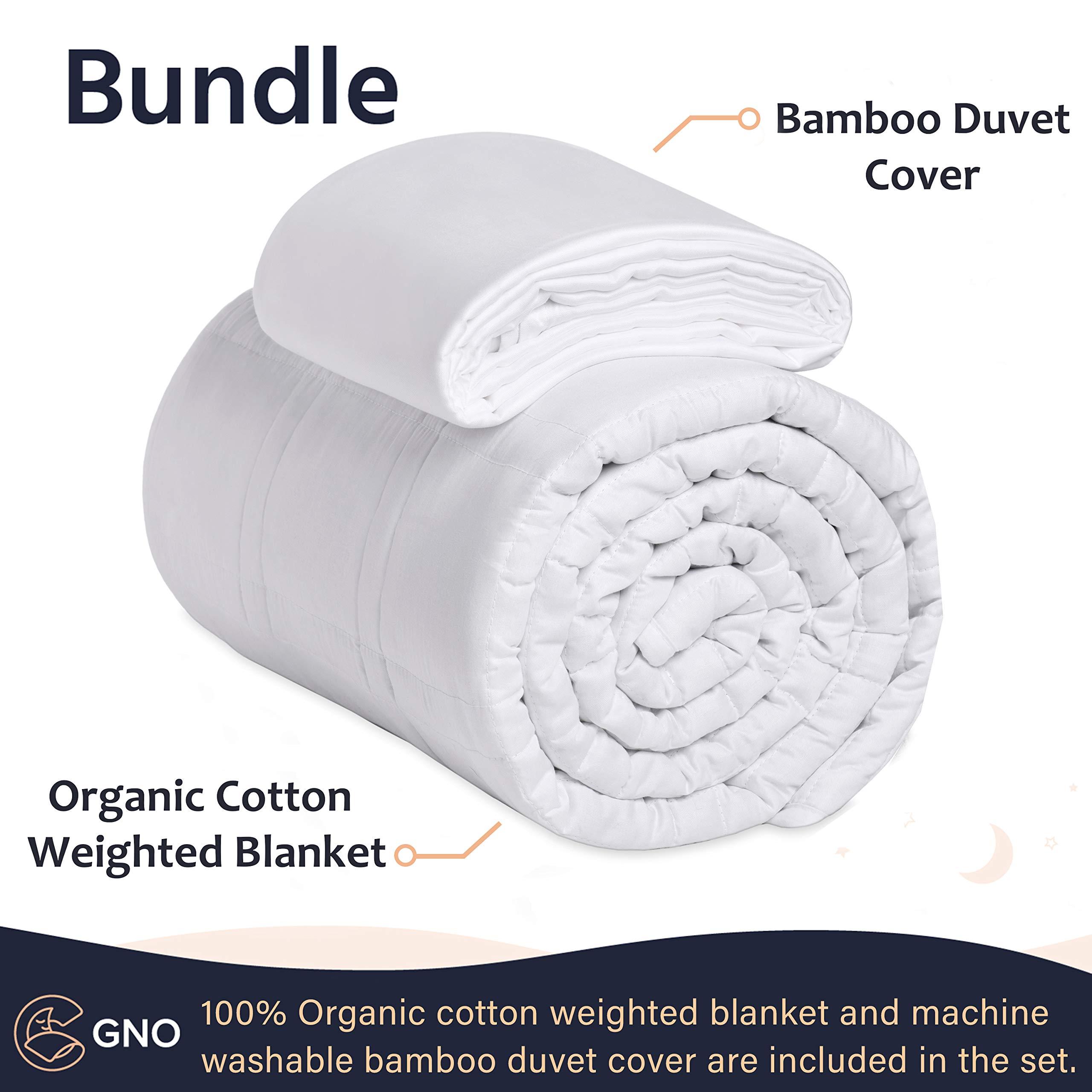 GnO Weighted Blanket for Adult & Removable Bamboo Washable Cover | 7KG (15lbs) | 150 x200 cm | Double or King Size Bed | 100% Organic Cotton Heavy Blanket | Helps With Anxiety,Insomnia & Stress- White 1