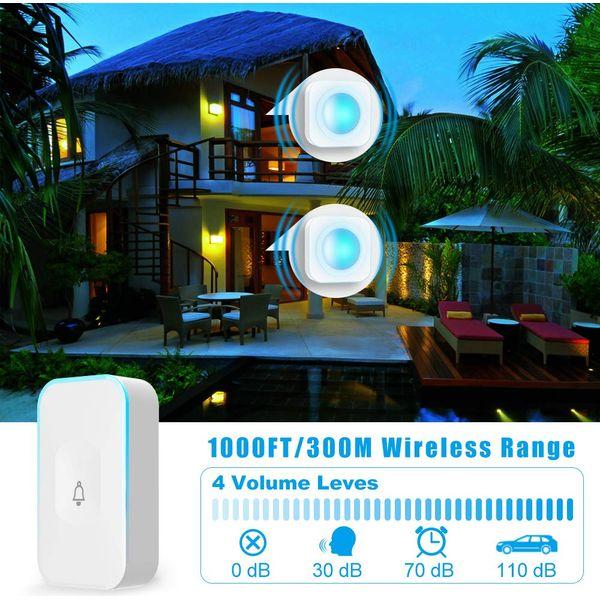 Wireless Doorbell IP55 Outdoor Waterproof Wireless Doorbell Set, House Doorbell with LED Display, 36 Ringtones, 4 Volume Levels, 300 m Range - White 2