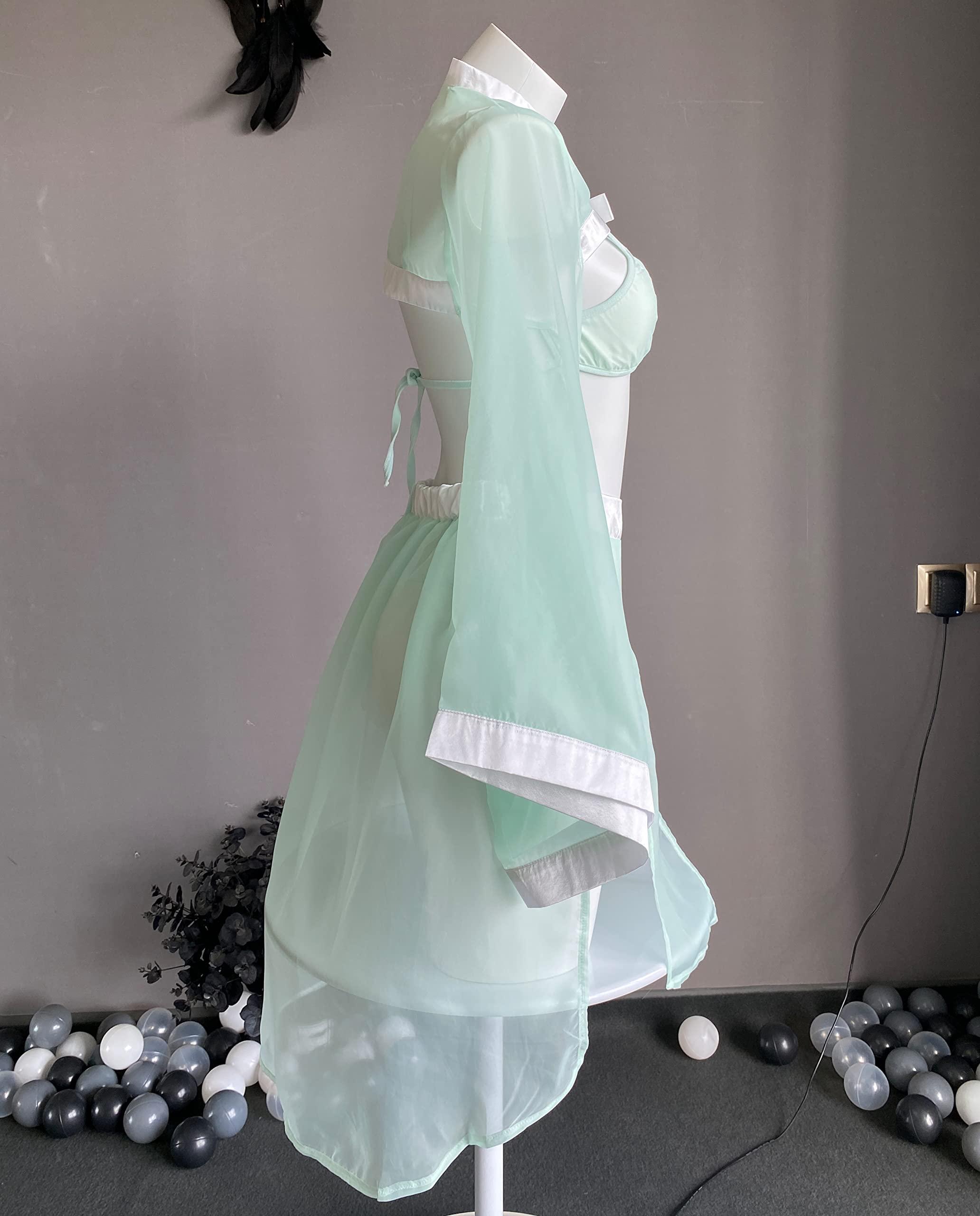 SINROYEE Women's Sexy Asian RolePlay Suit Cosplay Hanfu Cheongsam Dress Anime Lingerie Costumes (#89 Pale Green) 4