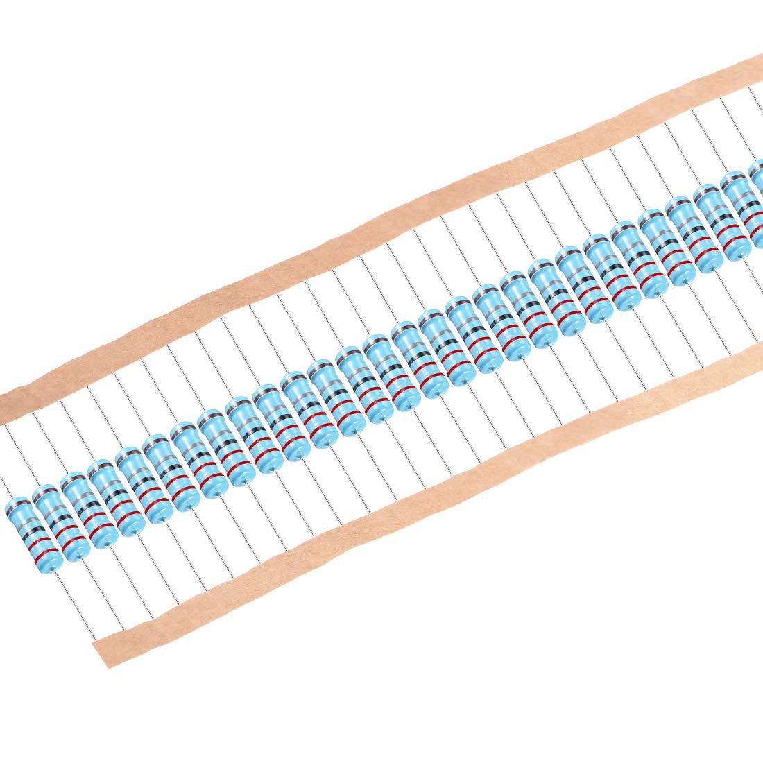 sourcing map 100Pcs 2.2 Ohm Resistor, 2W 1% Tolerance Metal Film Resistors, Lead, 5 Bands for DIY Electronic Projects and Experiments 0