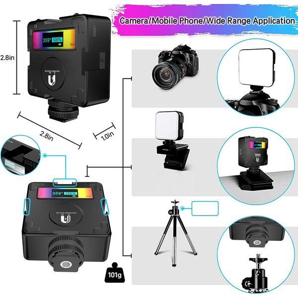 Splenssy RGB Video Light RGB 360Â°Full Color LED Camera Light with 3 Cold Shoe 20 Scene Modes 2500K~8500K 2000mAh Rechargeable Battery 1