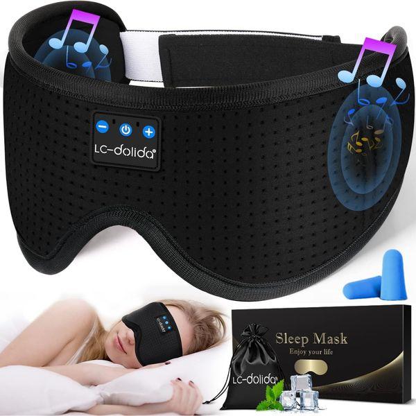 LC-dolida Bluetooth Sleep Mask Headphones for Women Men,100% Blackout 6A Ice Silk Deep Eye Mask Headphones Can Play 14 Hours,Sleep Aids for Adults Eye Covers with Travel Bag & 2 Sleep Earplugs 0