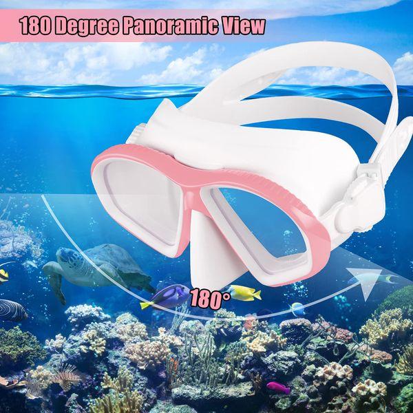 SixYard Dry Snorkel Set for Kids, Anti-Fog Tempered Glass Scuba Diving Mask, Panoramic Wide View Swimming Goggle, Easy Breathing and Professional Snorkeling Gear for Boys and Girls (Pink) 1
