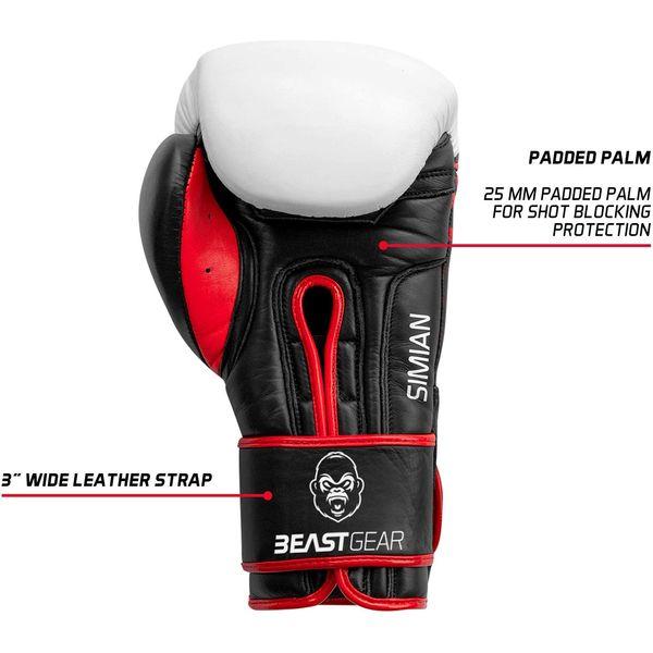 Beast Gear Boxing Gloves - Simian Model Genuine Cowhide Leather Training Gloves - For Punch Bag, Pads, Sparring (strap, 10 oz) 2