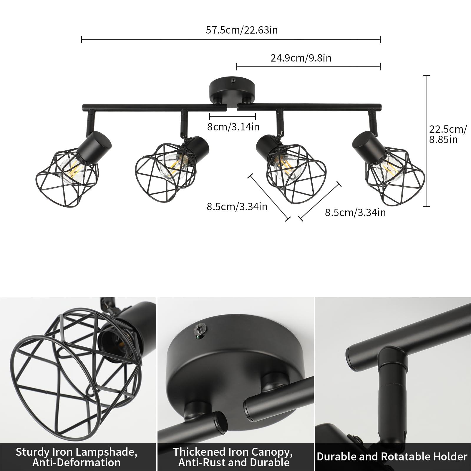 FORCOSO Ceiling Lights Spotlight - 4 Way Spot Lights 350°Adjustable, E14 Base Black Light Shade Metal Wire Cage Light Fittings, Industrial Wall Ceiling Lamp for Kitchen Living Room Hallway Bathroom 2