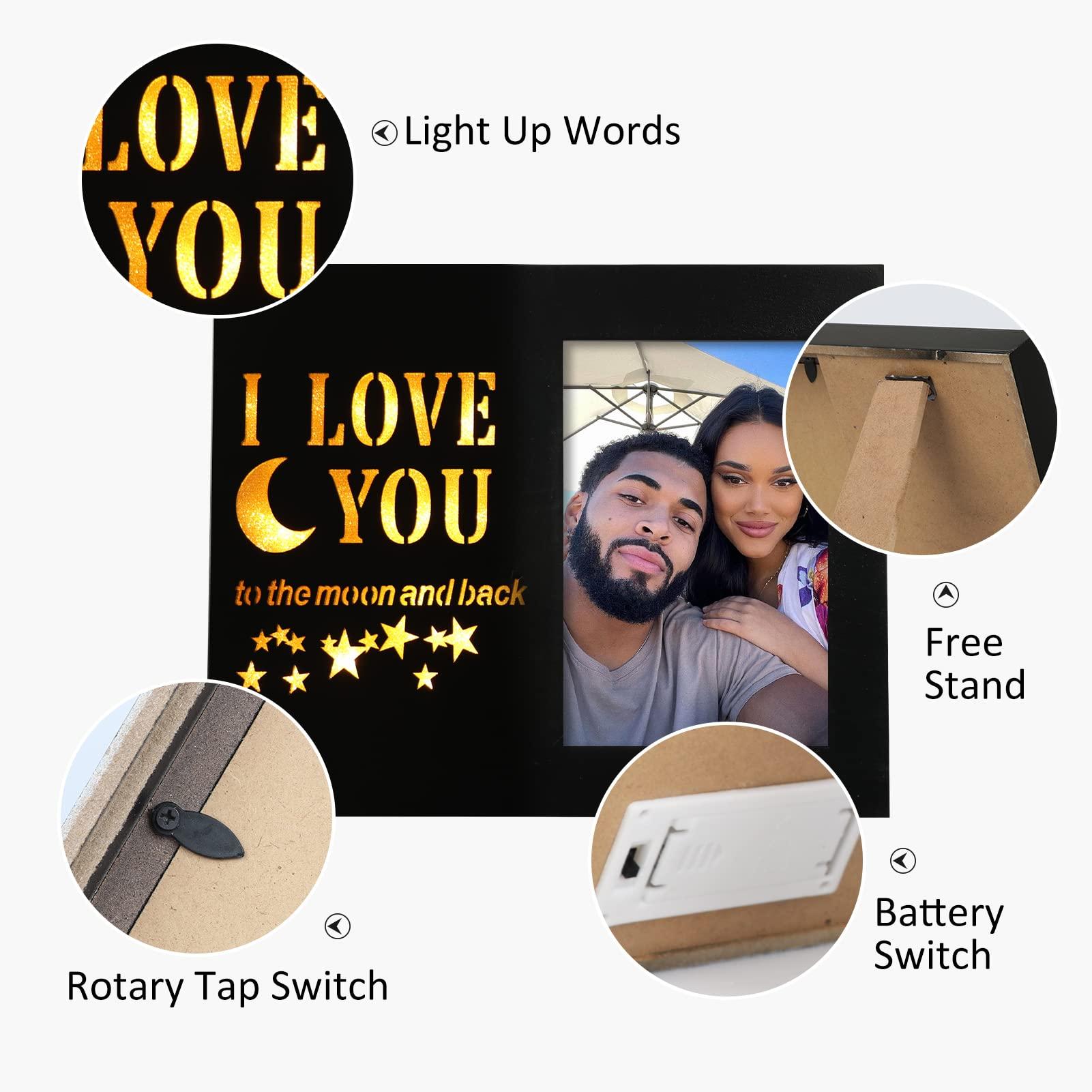 Newbyst Love Picture Frame for Couples - I Love You to The Moon and Back Anniversary Photo Frame,4x6 Wood Cute Romantic Gift for Boyfriend, Girlfriend, Father, Mom, Him and Her 2