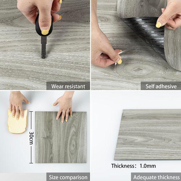 Vinyl Flooring, Peel and Stick Floor Tiles Self Adhesive Floor Tiles with Wood Effect, Waterproof for Bathroom Bedroom Living Room, 30x30cm 10pcs(0.9㎡) 4