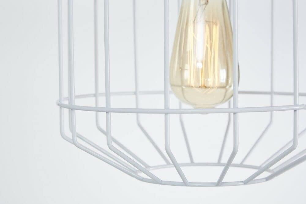 Retro Design Light Shade - Metal Wire Basket Cage Lamp Shade - Ceiling Pendant Light Shade - Wire Cage Lamp Shade - Industrial Vintage Style - Easy Fit Metal Lamp Shade - White 3