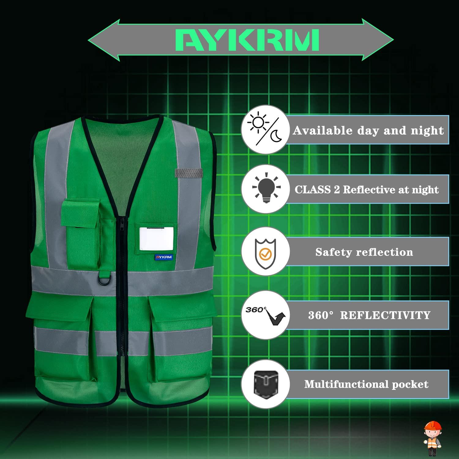 AYKRM Dark green high viz Class 2 hi vis Zipper Front High Visibility vest Hi Vis Executive Vest Waistcoat with Phone & ID Pockets 3