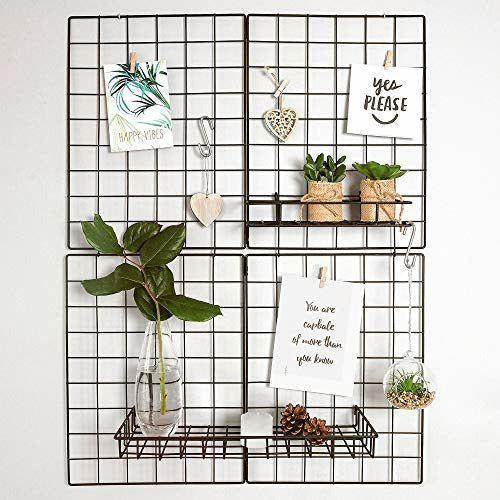 Gadgy Set of 2 Foldable Wall Grid Decoration | Metal Organizer Memo Board with Accessories | Wire Mesh Panels for Pictures Storage | Aesthetic room decor in Nordic Style | 31,5 x 23,5 Inch.