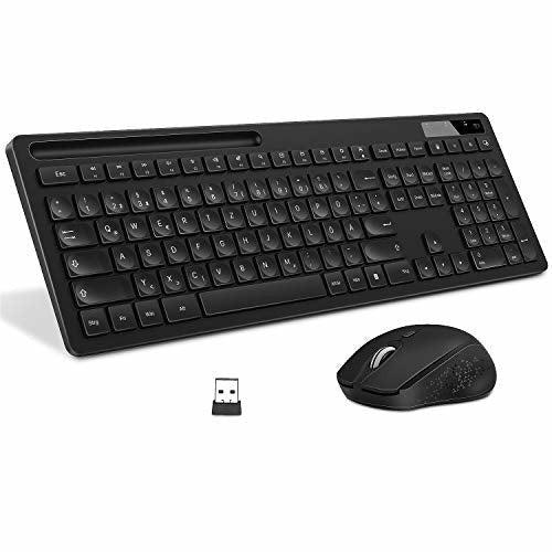 Seenda Wireless Keyboard and Mouse Set, 2.4G Full Size USB Wireless Keyboard with Phone Holder and Quiet Mouse Combo for PC, Desktop, Computer,Laptop, UK Layout 0