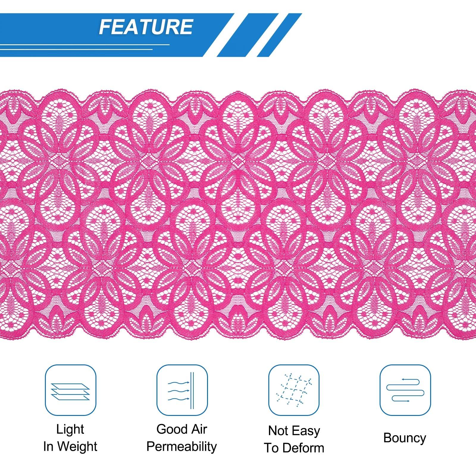 sourcing map Lace Ribbon 5 Yards 7 Inch Lace Flower Trim for Craft Gift Wrappers Headbands Wedding Rose Red 3