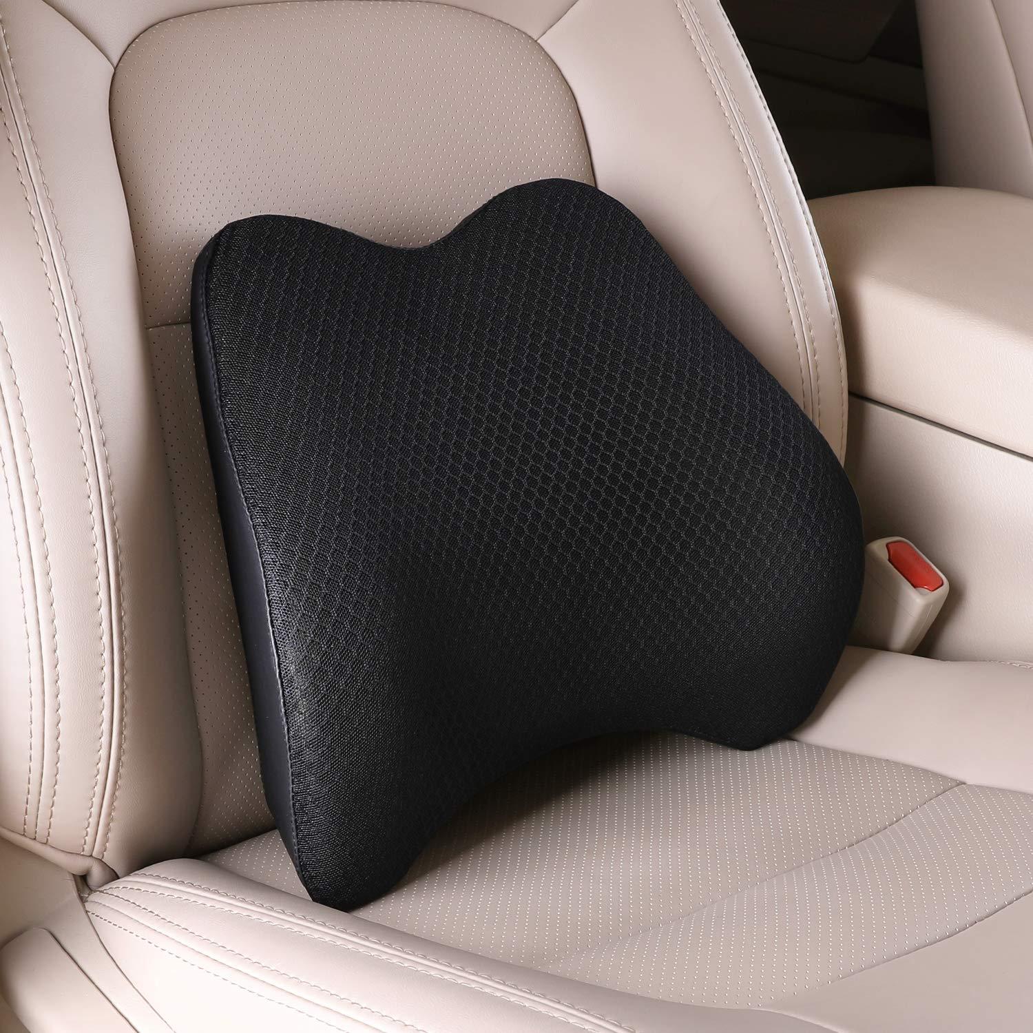 Livtribe Lumbar Support Pillow for Car, Memory Foam Back Support Cushion Universal Fit for Car, SUV, Truck, Office Chair, Wheelchair (Black)