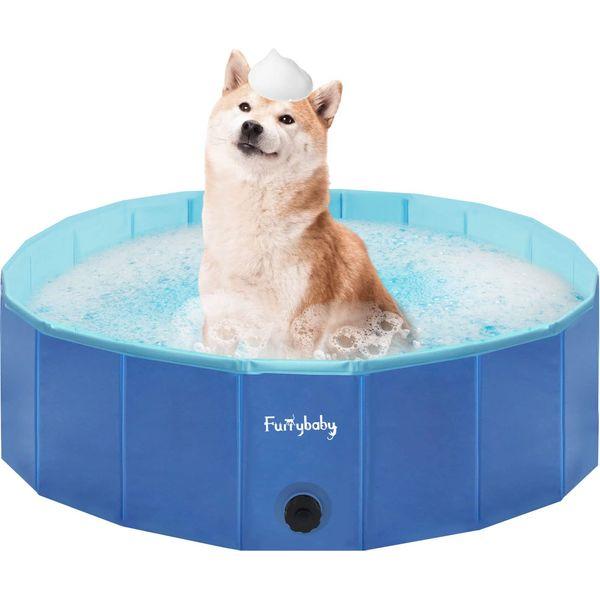 furrybaby Dog Pool, Durable Dog Paddling Pool with Quick Drainage Hole, Foldable and Non Inflatable, Thickened Kids Paddling Pool Small for Garden Baby Pet Puppy Cat Bath (Navy 80cm) 0