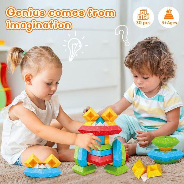 VATOS Changeable Building Blocks for Kids Age 2 3 4 5 6 Year Old, 30 PCS Diamond-shaped Bricks Towers, Building Construction Toys Sets, STEM Preschool Educational Montessori Toys for Boys Girls 1