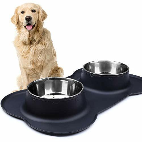VIVAGLORY Dog Bowls 1490ml Each Stainless Steel Water and Food Bowl Pet Cat Feeder with Non Spill Skid Resistant Silicone Mat, Pink 0