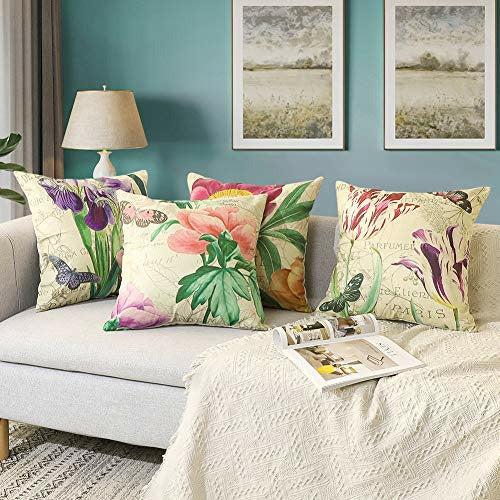 Artscope Set of 4 Decorative Cushion Covers 45x45cm, Vintage Elegent Purple Flower Pattern Waterproof Throw Pillow Covers, Perfect to Outdoor Patio Garden Bench Living Room Sofa Farmhouse Decor 2