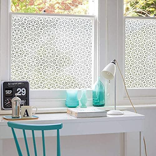 Lifetree Frosted Window Film Privacy Stained Glass Window Film Lace Decorative Opaque Static Cling Self Adhesive Vinyl Window Door Sticker Covering for Home Office Bathroom Bedroom 90X400CM 1
