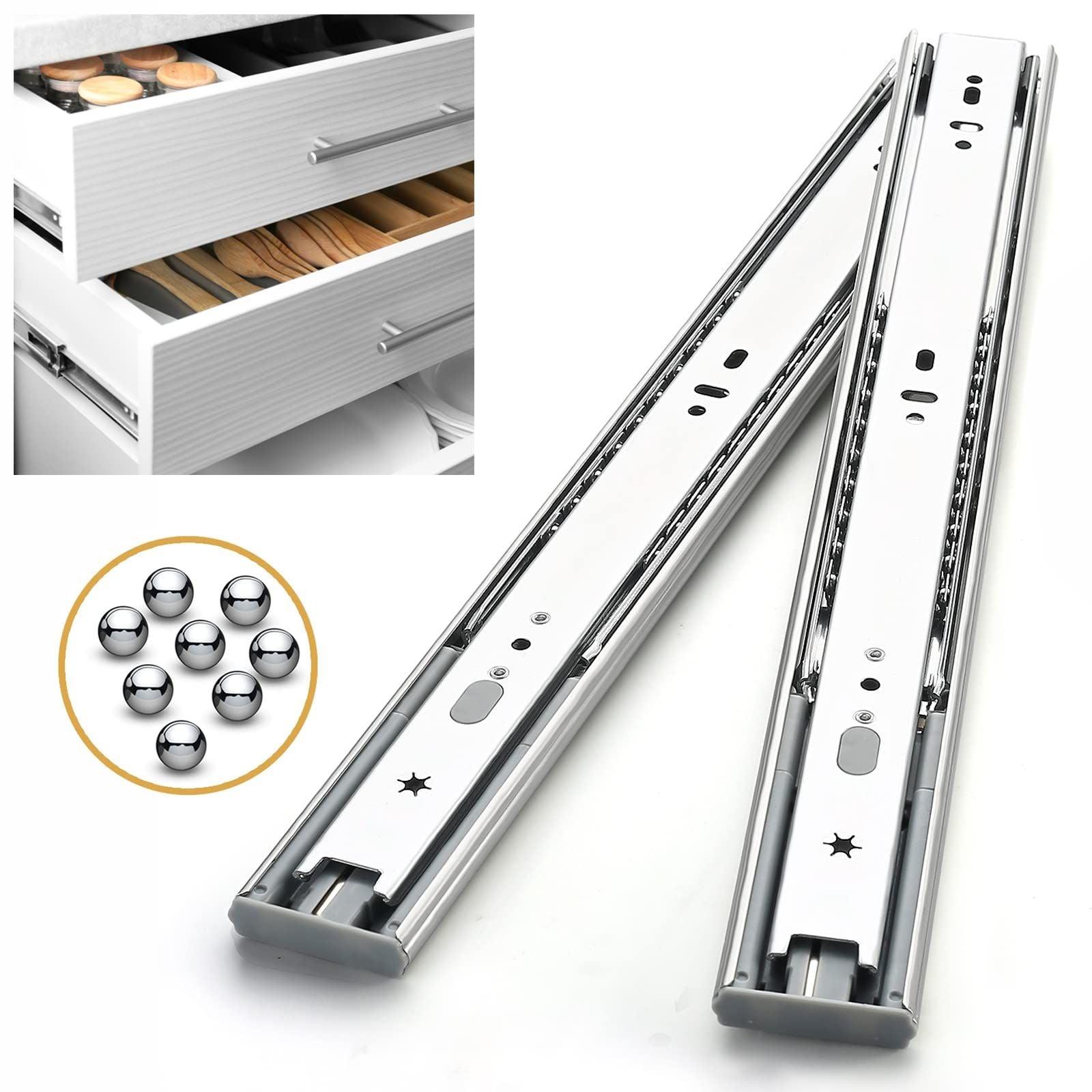 Furniware Soft Close Ball Bearing Drawer Runners, Full Extension 20 inch (500mm), 3 Folds Extension, Side Mount, Heavy Duty 45kg(100lb) Load Capacity,Silver Metal, 1 Pair (2 Pack) 0