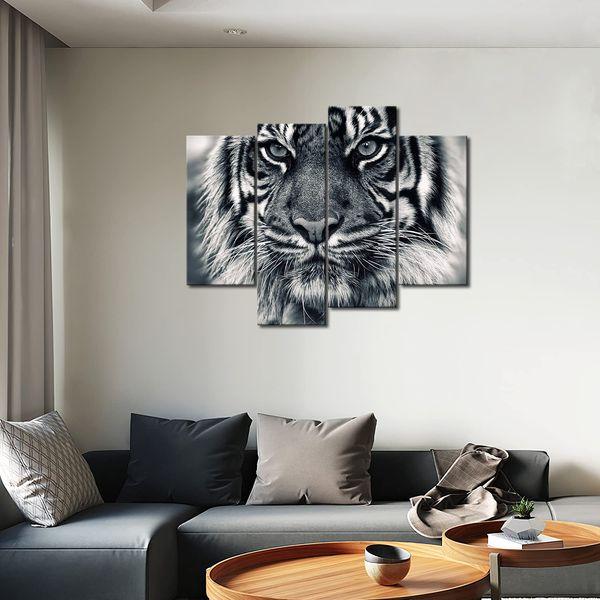 Black And White Ferocity Tiger With Eye Staring And Beard Wall Art Painting Pictures Print On Canvas Animal The Picture For Home Modern Decoration 4