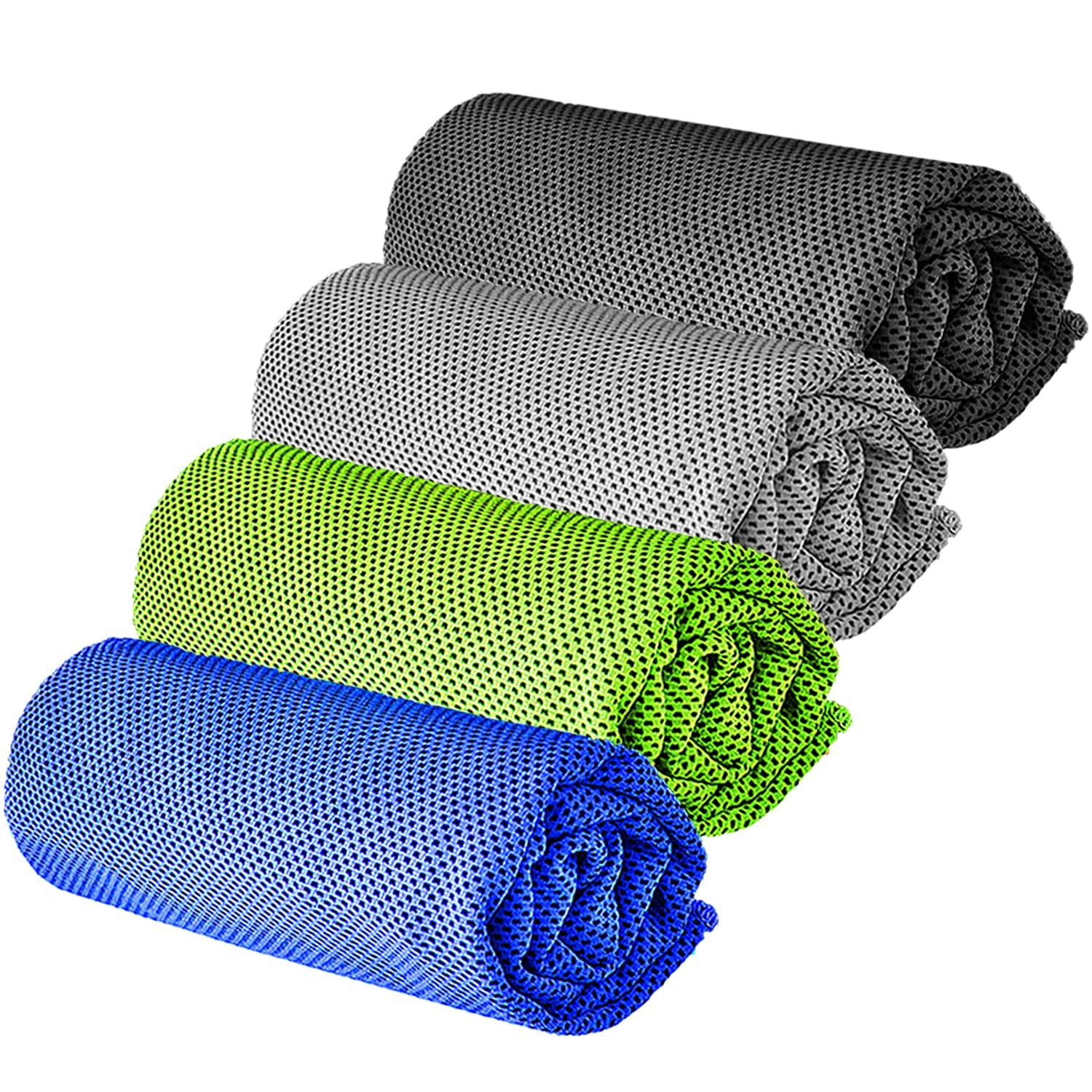 YQXCC 4 Pcs Cooling Towel (120x30 cm) Cool Cold Towel for Neck, Microfibre Ice Towel, Soft Breathable Chilly Towel for Yoga, Golf, Gym, Camping, Running, Workout & More Activities 0