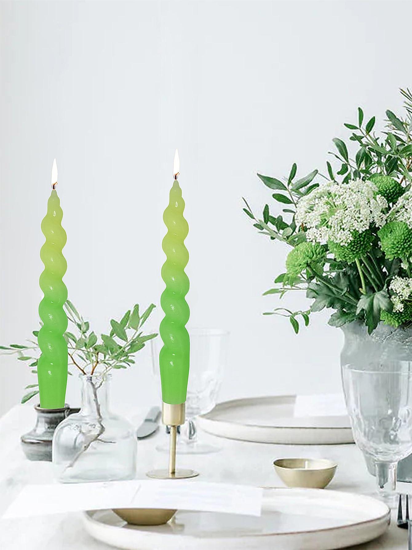 Gedengni 10inches Spiral Taper Candles Yellow Green Candlesticks Twisted Tapered Candles - 2PCS Unscented Candles for Wedding Dinner Party Decoration 1