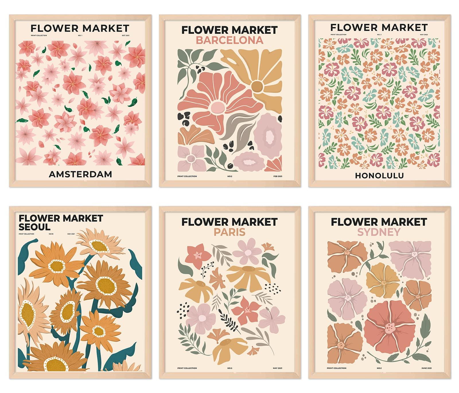 AnyDesign 6Pcs Flower Market Wall Art Prints Vintage Art Poster Decor Floral Drawing Posters Colorful Floral Room Decor for Gallery Room Aesthetic Living Room Bathroom Decor, (UNFRAMED 8x10 Inch) 0