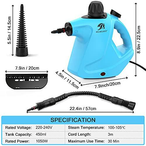 MLMLANT 450ml Multi Purpose Handheld Portable Home Steam Cleaner,Mini Hand Held Steamer Grout,9 Pcs Accessory,For the Car,Window,Shower,Oven,Carpets,Curtains,Upholstery,Furniture,Bathroom,Tile,Floor 2