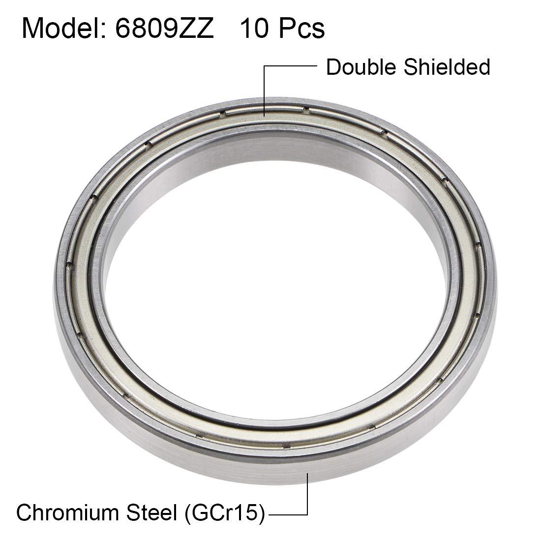 sourcing map 6809ZZ Deep Groove Ball Bearings Z2 45mm x 58mm x 7mm Double Shielded Chrome Steel 10pcs 1