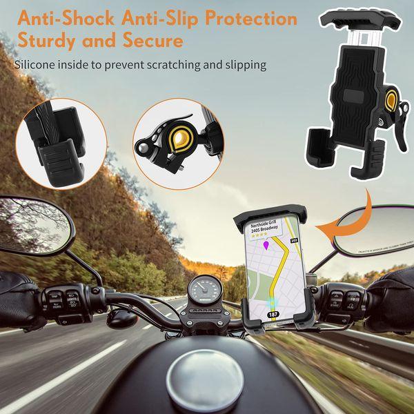 Vorally Bike Phone Holder, Adjustable Motorbike Phone Holder 360° Rotatable Motorcycle Phone Mount Stand Handlebar Lock Stable for 4.7”- 6.8” Mobile Phone Holder Universal 1