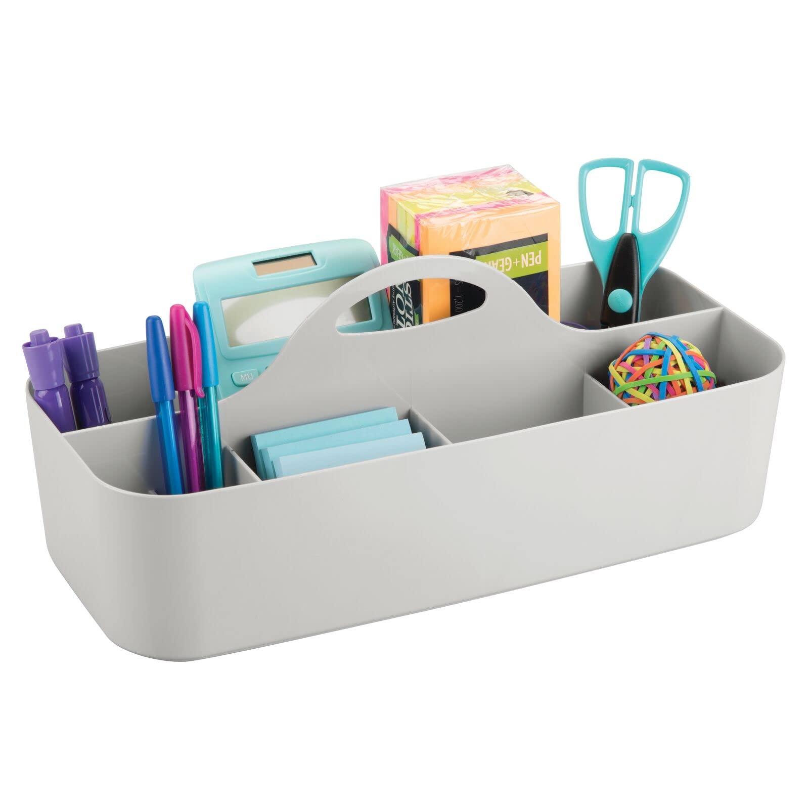 mDesign Desk Organiser - Desk Shelf for Office Supplies - Stationery Organiser - Large Box for Pens, Sticky Notes and Paper Clips - Stone