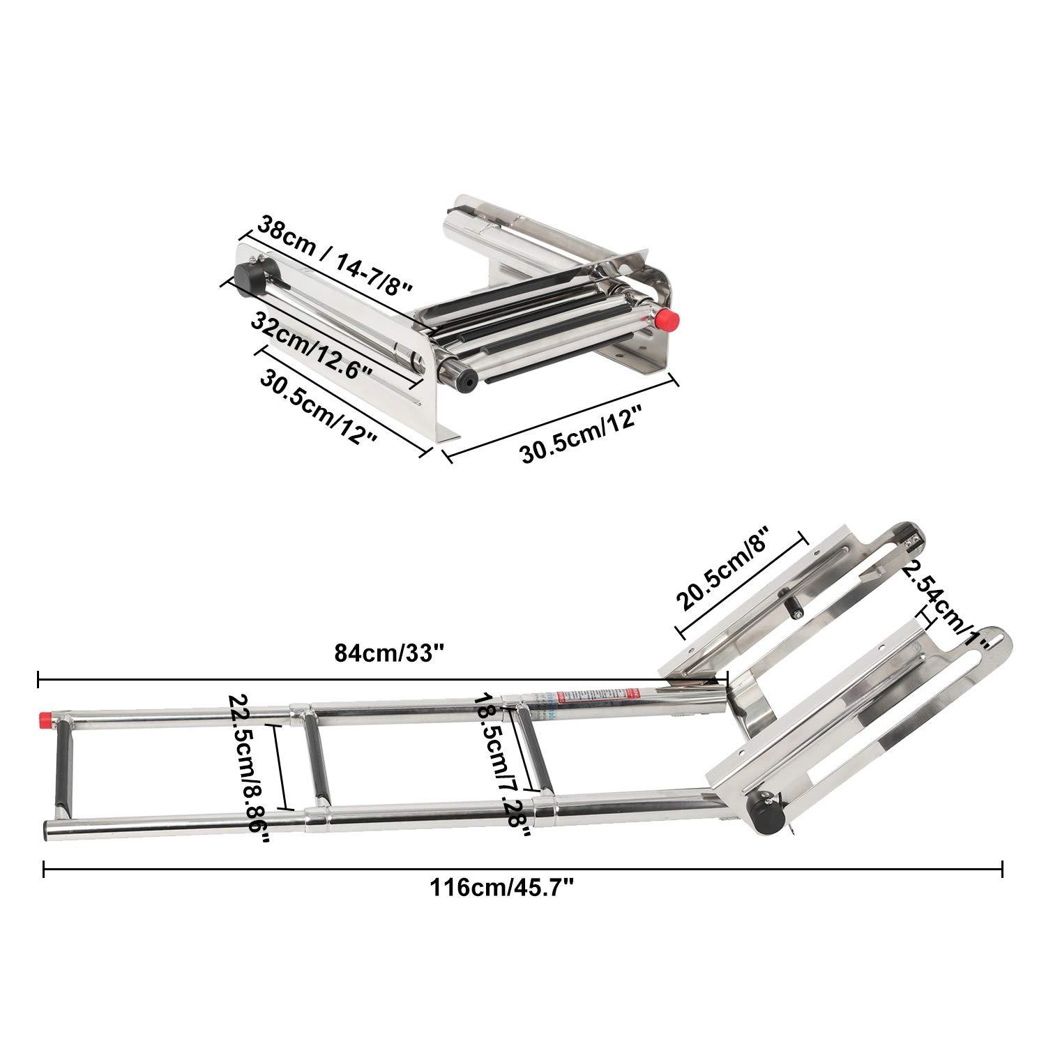 DasMorine 3 Step Telescoping Boat Ladder 316 Stainless Steel, Heavy Duty Telescopic Marine Ladder, Under Platform Slide Mount Boat Boarding Ladder, 1190lbs/540kg Boat Swim Ladder - Pop-N-Lock 1